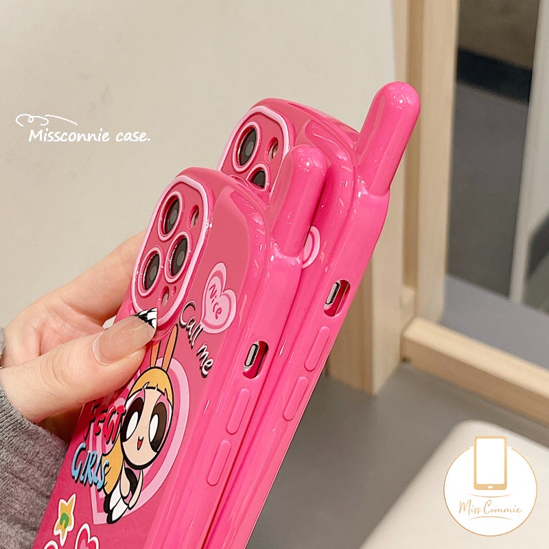 IPHONE Glossy Air Cushion Vintage Case Kompatibel Untuk Iphone7 8plus11 12 13 14 Pro MAX XR X XS MAX Kartun The Power.puff Gadis Kepribadian Retro Bentuk Ponsel Seluler Soft Cover