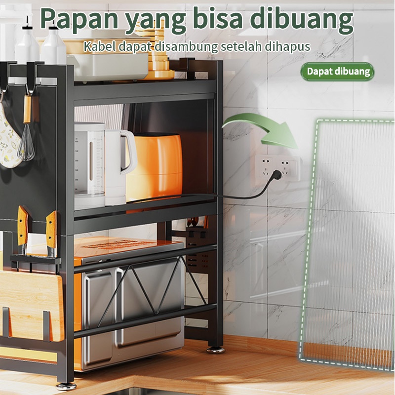 Lemari Microwave dengan Pintu Rak Kabinet Dapur Rak Oven Rak Penyimpanan Piring Dapur