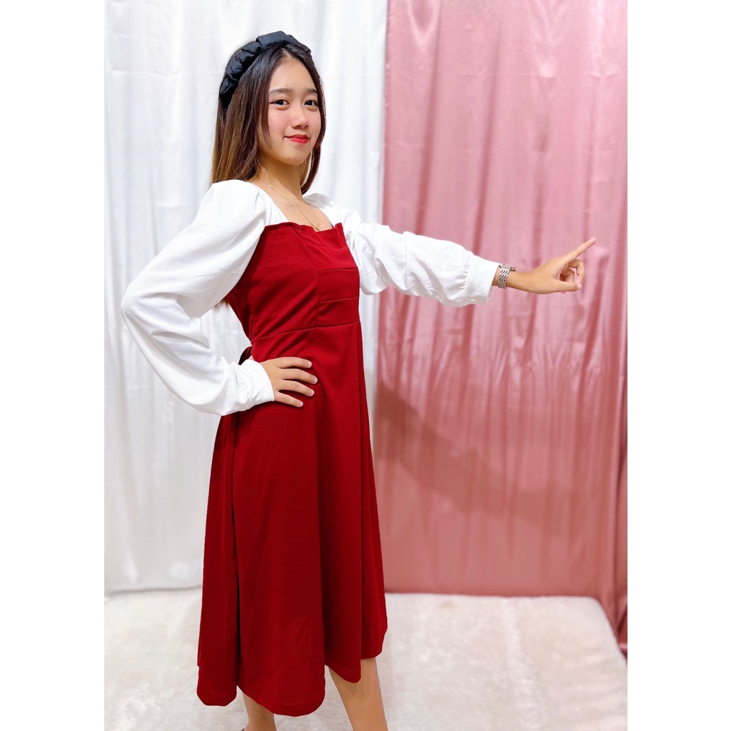 HS - DRESS VINEL / DRESS MIDI KOREAN STYLE / Boat Neck Casual