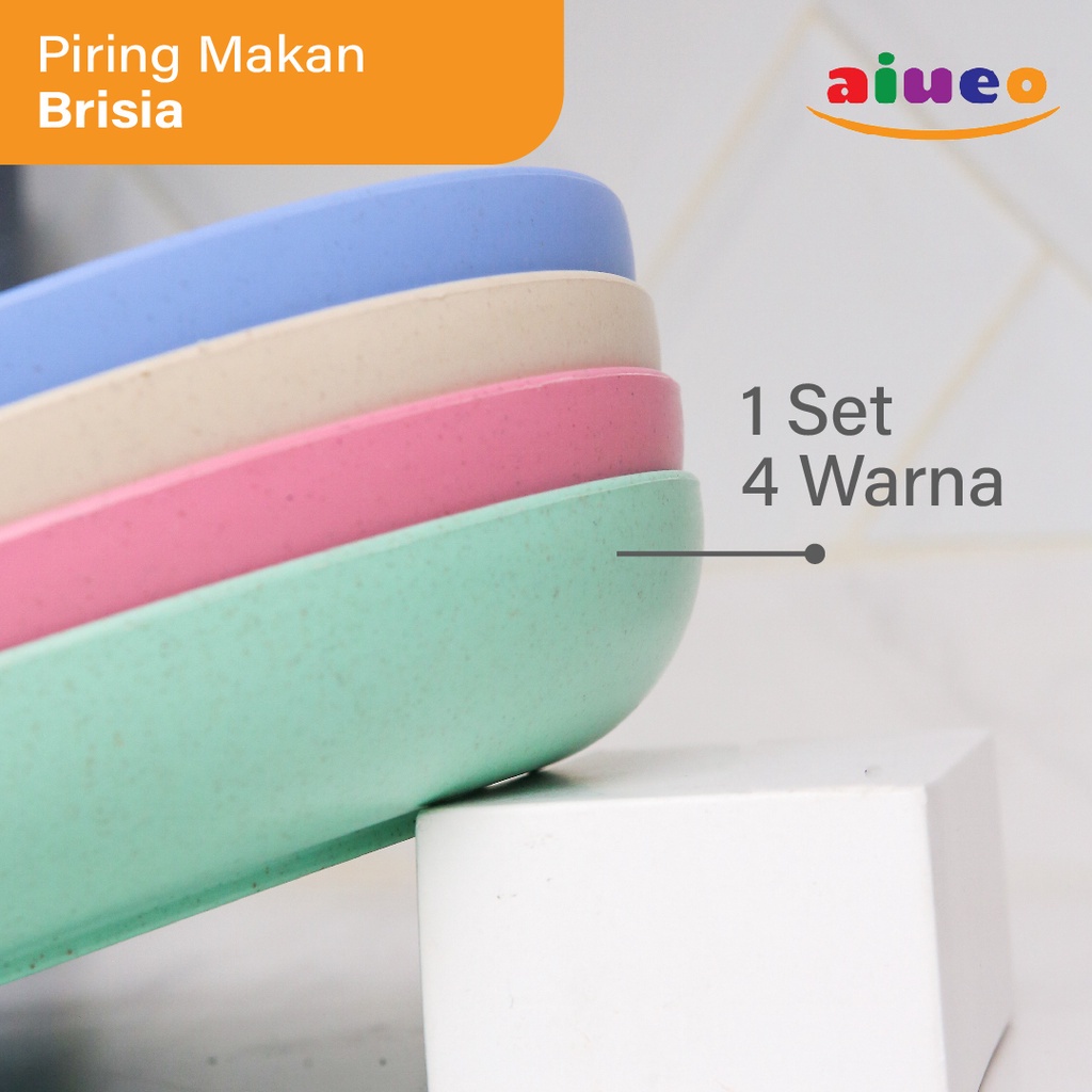 AIUEO Set 4 Pcs Round Plate 25cm Wheat Straw Piring Makan BPA free Warna Warni Piring Anak Piring Keluarga Piring saji Aesthetic Estetik Plastik