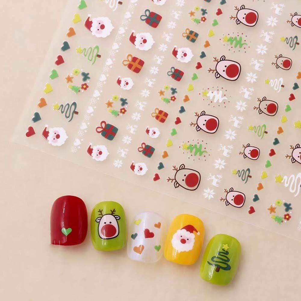 Mxbeauty Natal Stiker Kuku Wanita Snowman Christmas Nail Art Manicure Aksesoris Snowflake Kartun Kucing Nail Art Dekorasi