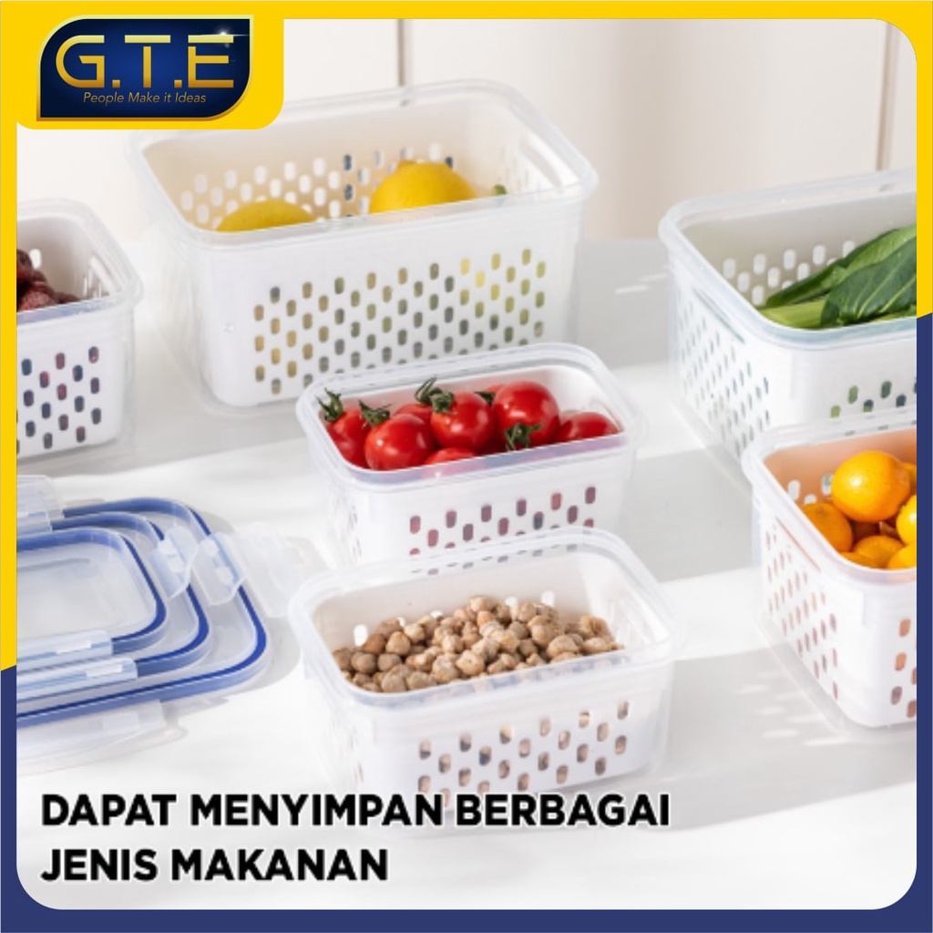 GTE | KOTAK PENYIMPANAN SERBAGUNA 3SET PUTIH BIRU | 3IN1 TEMPAT PENYIMPANAN SAYUR | TEMPAT PENYIMPANAN BUAH | KOTAK MAKANAN