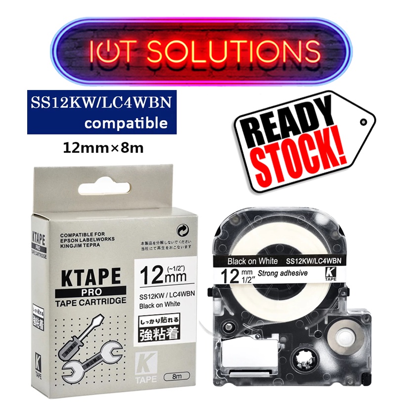 

Label Tape LC4WBN SS12KW Compatible Epson LW300 LW400 KingJim 12mm 8m