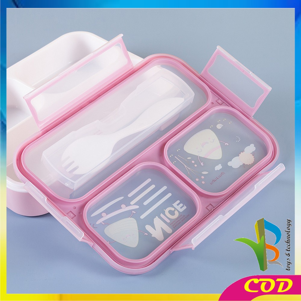 RB-C448 C449 Lunch Box Set Anak 3 Sekat BPA FREE Karakter Dengan Sendok Tempat Makan Anak Kotak Bekal Anak Motif Lucu