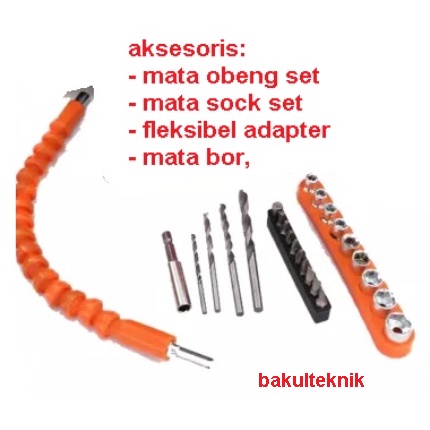 bor cordless aksesoris perlengakapan bor cordless mata obeng, mata sock, mata bor, fleksibel adapter
