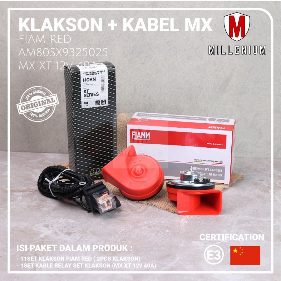 KLAKSON KEONG MOBIL MOTOR FIAMM RED ITALY 12V ORIGINAL + KABEL RELAY SET ORIGINAL