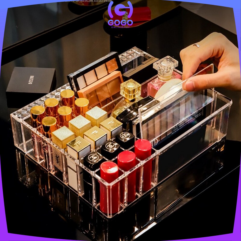 GOGO-K8 Kotak Lipstik Acrylic Diamond Rak Tempat Lipstik Alat Kosmetik Lipstick Organizer Rak Makeup