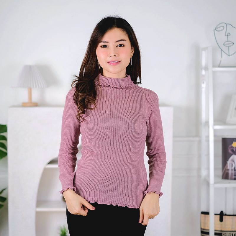 Daisy Curley Inner Knit / Sweater Kriwil / Kaos Turtleneck Lengan Panjang / Manset rib neci