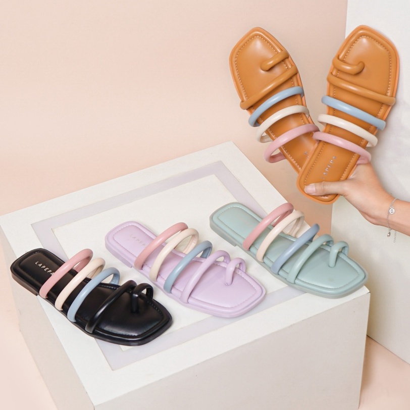 LAPEPA YUK - CLARISSA Sandal Wanita Teplek Korea Casual Size 36 - 40 Sendal Slop Empuk Flat Cewek Kasual Rumahan Warna Hitam Black Lilac Mint Selop Korean Style Santai Premium 37 38 39 Perempuan Kekinian Terbaru Shoes ORI Original Mall Official Store