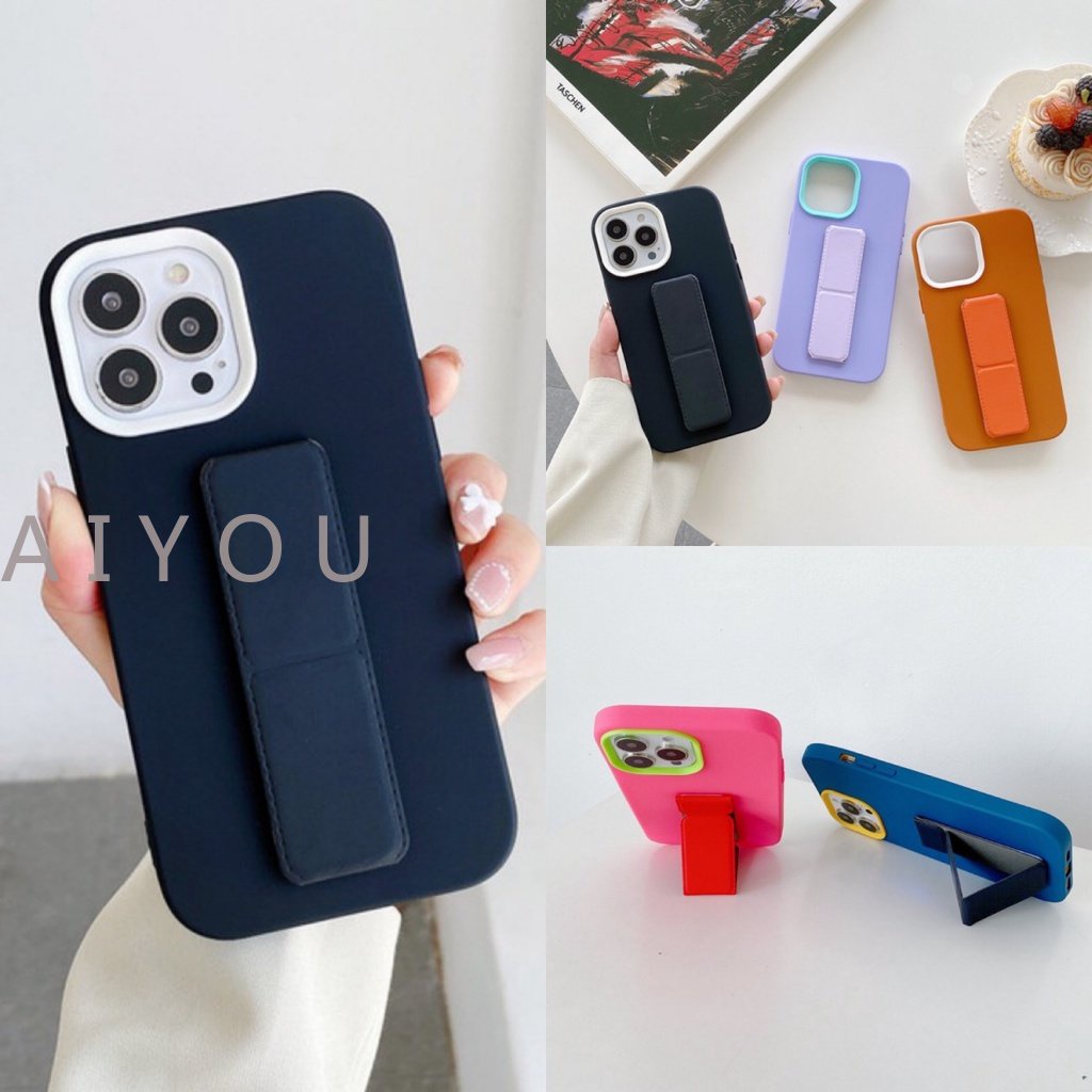 3 in 1 Case Stand Holder Bahan Kulit Dengan Tali Pergelangan Tangan Untuk iPhone 14 Pro Max 13 11 12 Pro Max XR X 7 8 Plus SE XS Max