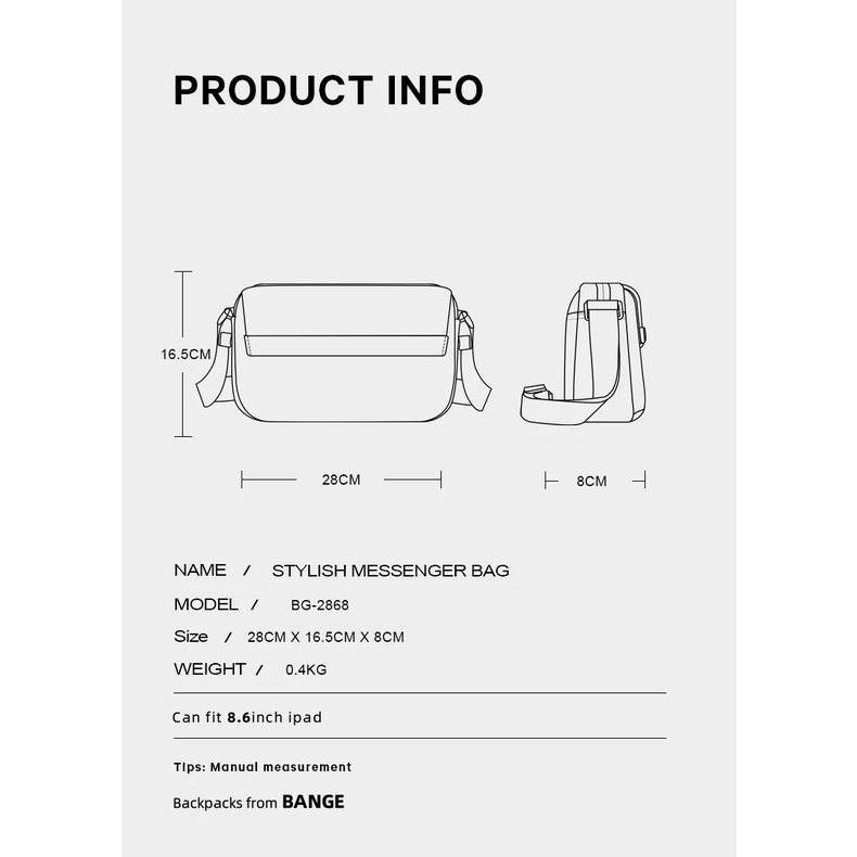 Bange BG2868 Tas Selempang Bange Sling Bag Shoulder Chest Bag Pria