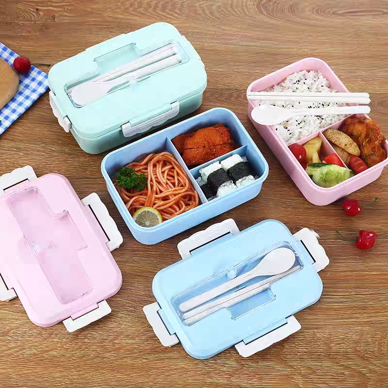 Kotak Makan 2 SSN Lunch Box Set Makan Jerami Gandum kotak makan Anti Tumpah Free Sendok dan Garpu