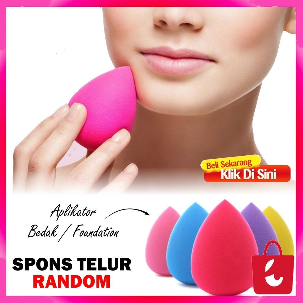 PROMO !! Spons Make Up - Kosmetik Wanita Sponge Beauty Make Up Colorfull Spons Egg Blending Puff / Spons Blender Telur Guci - Warna Random