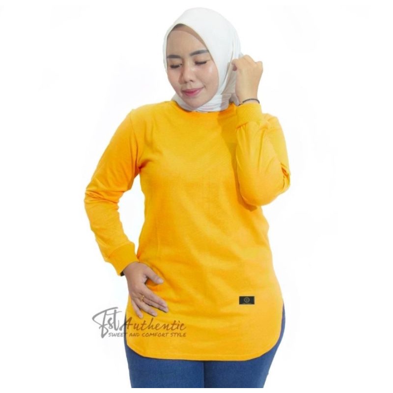 Baju Kaos Wanita Lengan Panjang Dinary Warna Kuning Kunyit / Atasan Wanita / Kaos Wanita / Atasan Wa