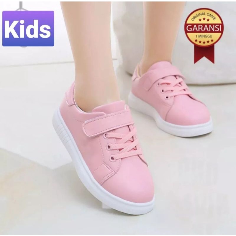 Sepatu Sneakers Anak Perempuan Polos Pink Terbaru 1 - 10 Tahun Lucu Dan Trendi