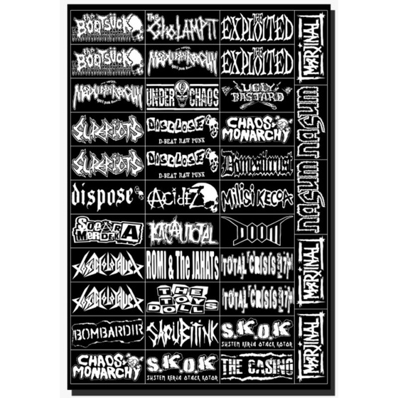 

stiker stiker band punk,jual perbiji dan perlembar isi 36 biji,stiker band anti air,setiker band