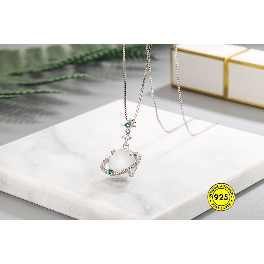 Kalung Rantai Dengan Liontin Batu Opal Bentuk Saturnus Untuk Wanita U1387