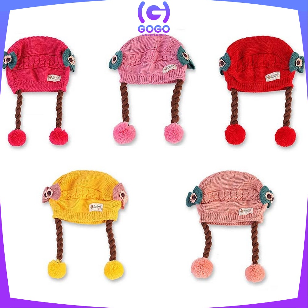GOGO-P19-21 Topi Anak Perempuan Rambut Kepang / Topi Bayi Kupluk Rajut Imut Lucu / Baby Hat Wig Impor