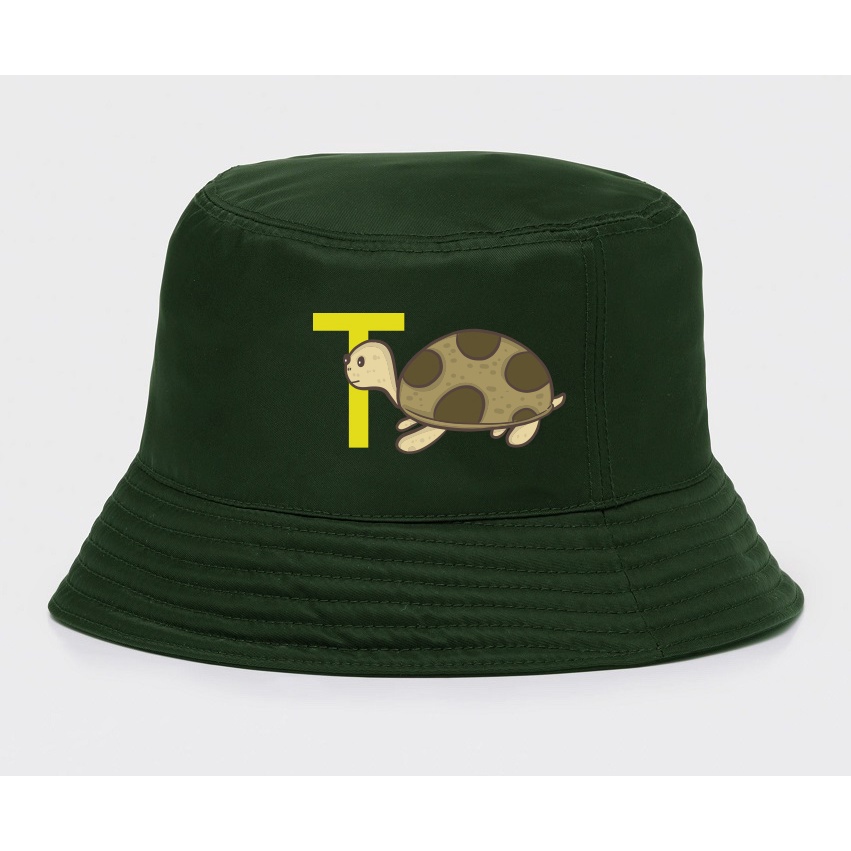 Topi Bucket Premium CAMOE Huruf Alphabet T Binatang Animal Turtle