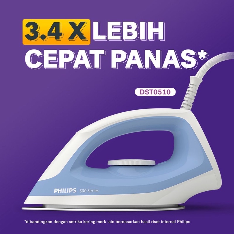 PHILIPS Dry Iron DST0510/70 - HIJAU - DST0510/20 - BIRU