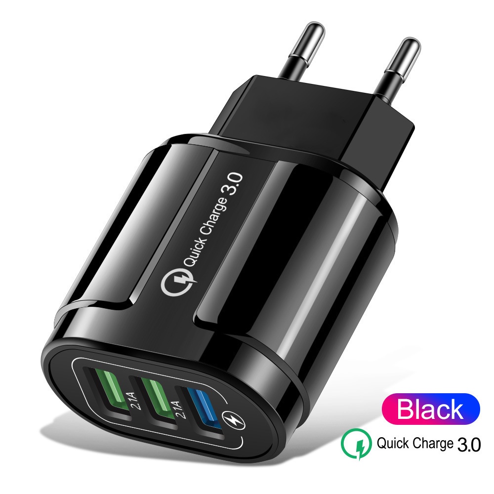 Charger Original 3 USB Port Charger QC3.0 Adaptor Power Oval 2.1A Casan 3 USB port black AH059 - XOBOX