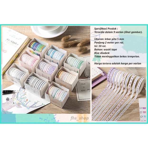10 Roll Washi Tape Washi Tape Aesthetic Masking Tape Selotip Aesthetic Mini Abstrack Washi Tape Set