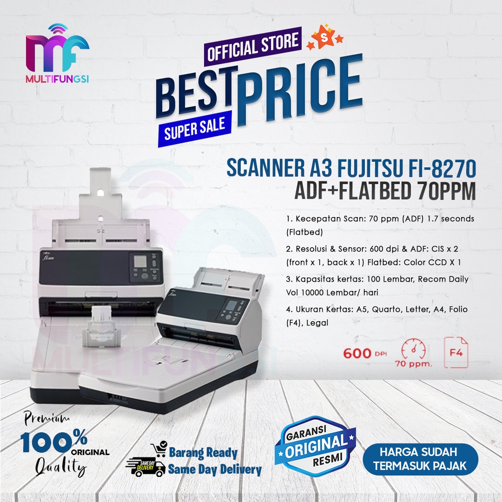 Scanner Image Fujitsu FI-8270 ADF + Flatbed - Garansi Resmi Original