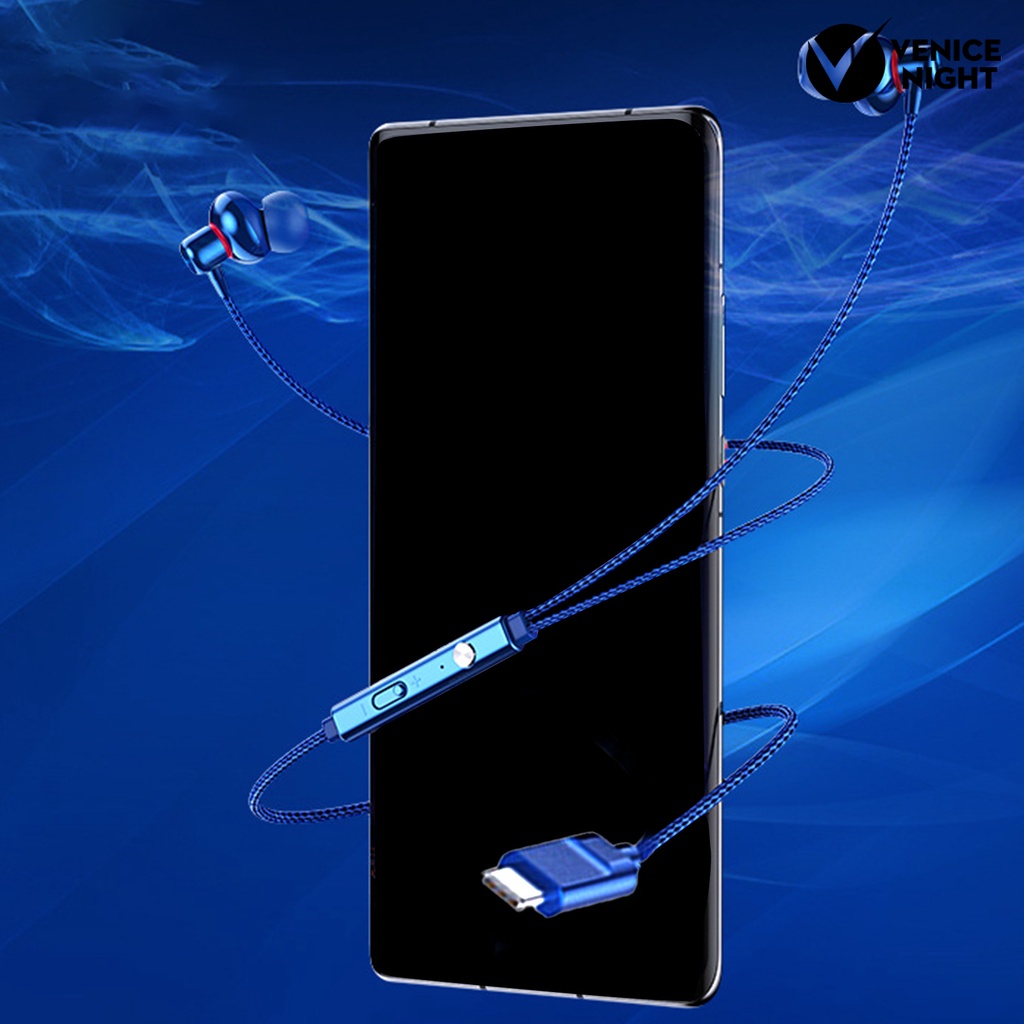 (VNEP) (Berkabel) Earbud Ergonomis HiFi Sound Volume Adjustable Type-C Wire Control Earphone dengan Micphone untuk Karaoke