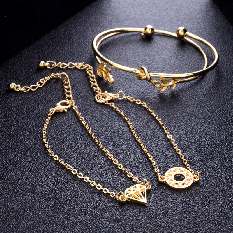 4pcs / Set Gelang Rantai Desain Daun Simpul Gaya Bohemia Untuk Wanita