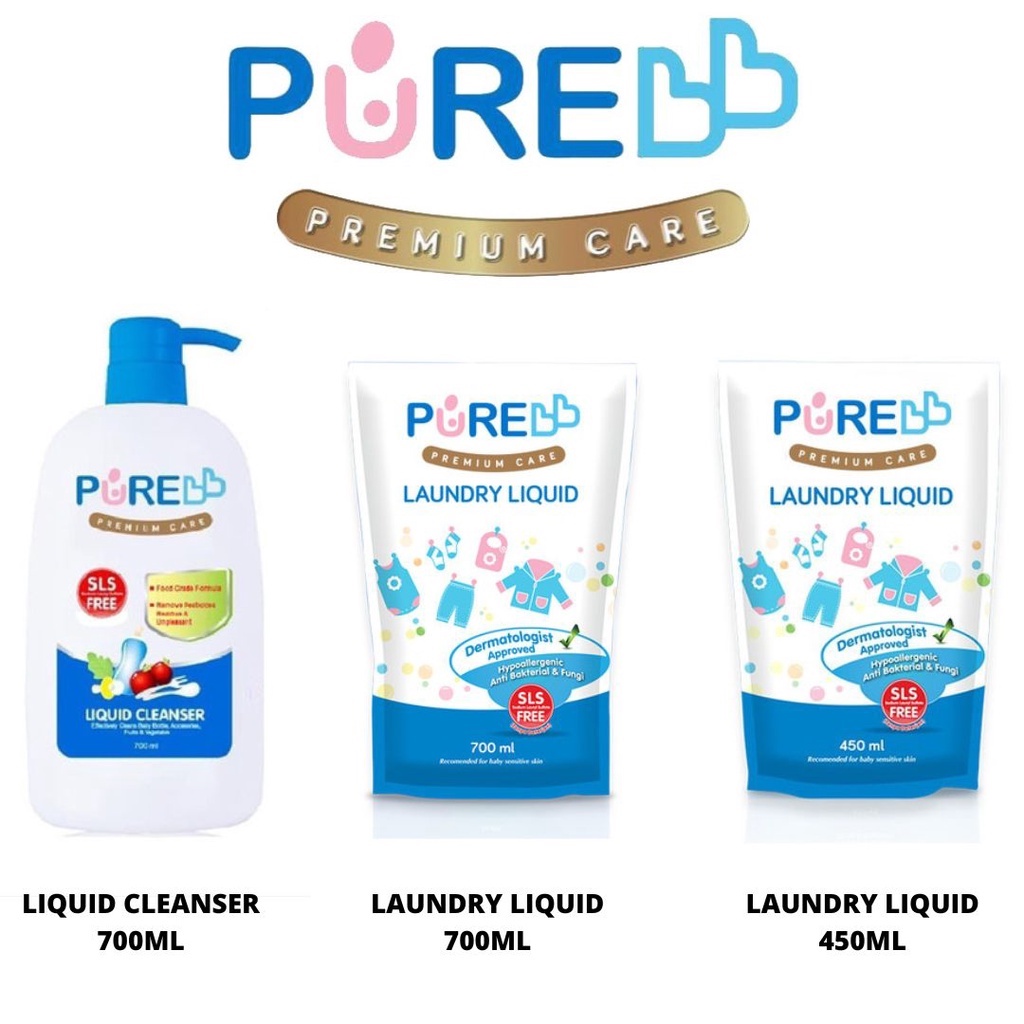 PureBB Pure Baby Pure BB Premium Care Liquid Cleanser 700 ml Pump - Refill / Liquid Laundry Detergent 700ml 450ml 900ml Refill / PureBB Detergent / PureBB Cuci Botol