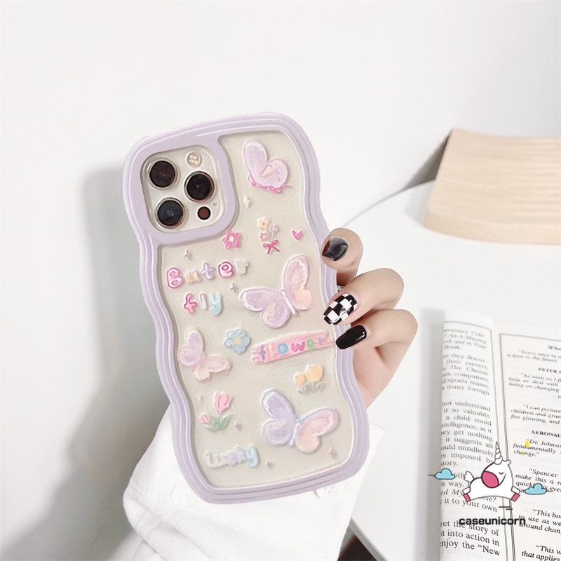 Casing OPPO A17 A15 A16 A57 A77 A17K A78 A54 A55 A12 A74 A5 A9 A16s A96 A95 A5s A7 A16K A1k A77s A53 A3s A72 A76 A52 Reno 8T 7 6 5 Kartun Kupu Lucu Bergelombang EdgeSoft Cover