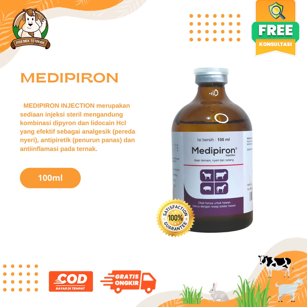 MEDIPIRON 100 ml Obat Demam, Nyeri, Radang Hewan