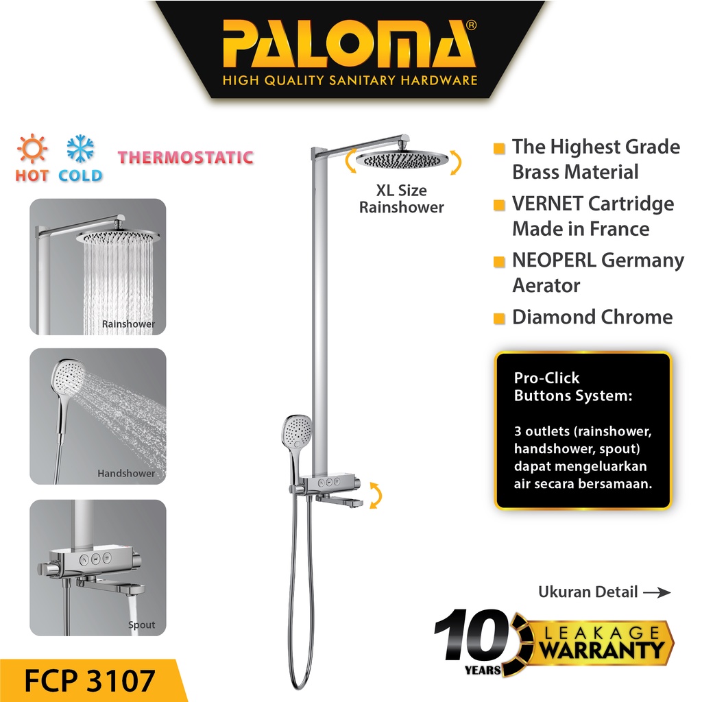 PALOMA FCP 3107 Shower Tiang Set Column Mandi Keran Kran Panas Dingin