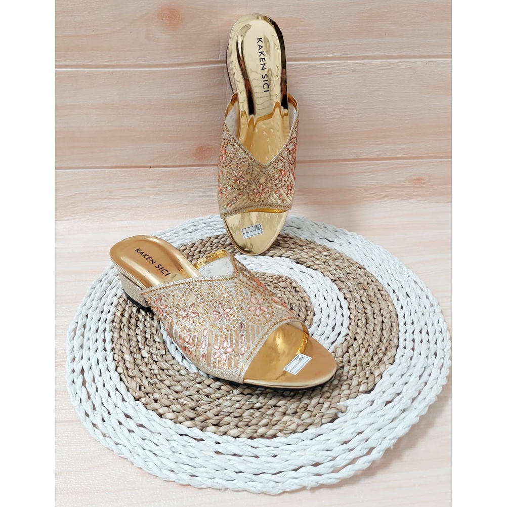 KAKEN SICI SANDAL PESTA WANITA SANDAL HAK TAHU MOTIF PAYET IMPORT HAK BUNGKUS 3 CM YD 012