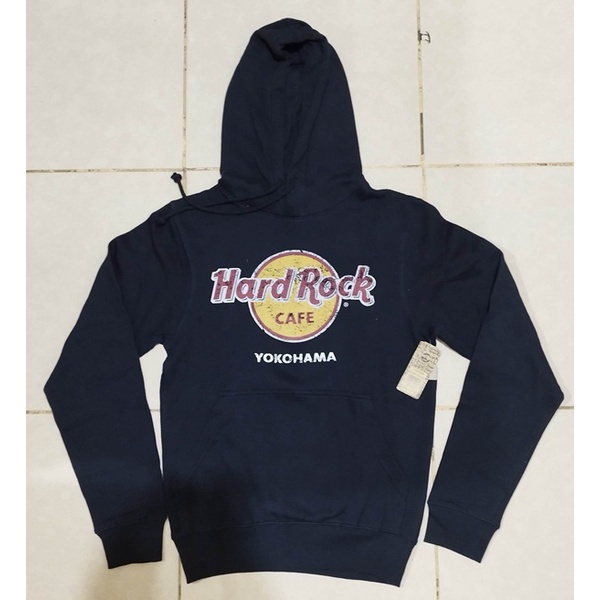 Sweater Hoodie Pria Hard Rock Cafe Yokohama Original Men Classic Pullover Navy Size S