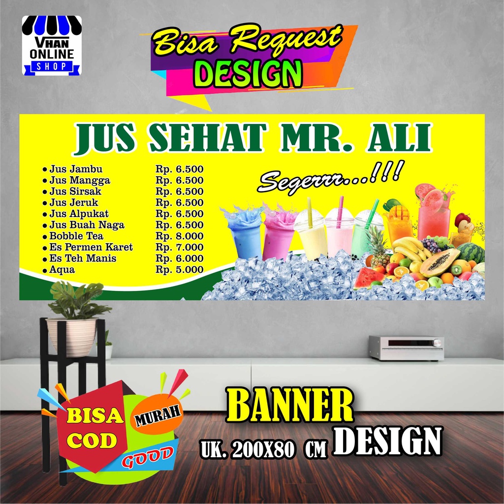 Spanduk Banner Backdrop Jualan Jus, Aneka Juice Buah, Boba Murah
