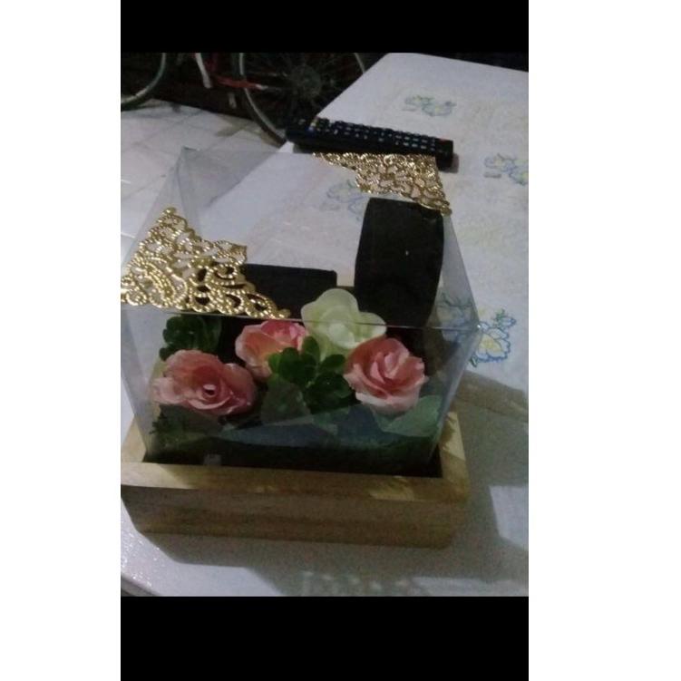 seserahan tempat cincin dan gelang hantaran kayu rustic dengan tutup mika