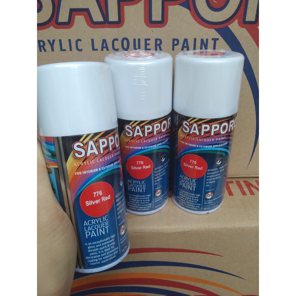 saporo acrylic lacquer paint pilok pilox cat spray sapporo 150ml saporo 776 silver red merah gloss