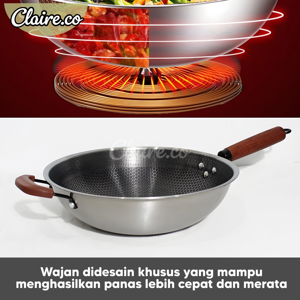 Wajan Wok Gagang Kuping Stainless Steel / Wajan Wok Tebal