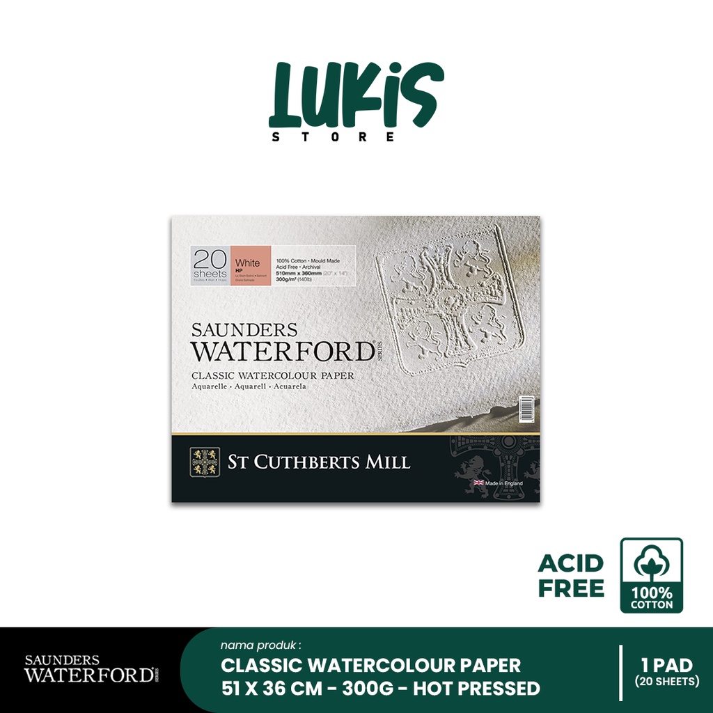 

Kertas Lukis SAUNDERS WATERFORD 300G | 51 x 36 cm | Hot Pressed | 20 Sheets | Blocks