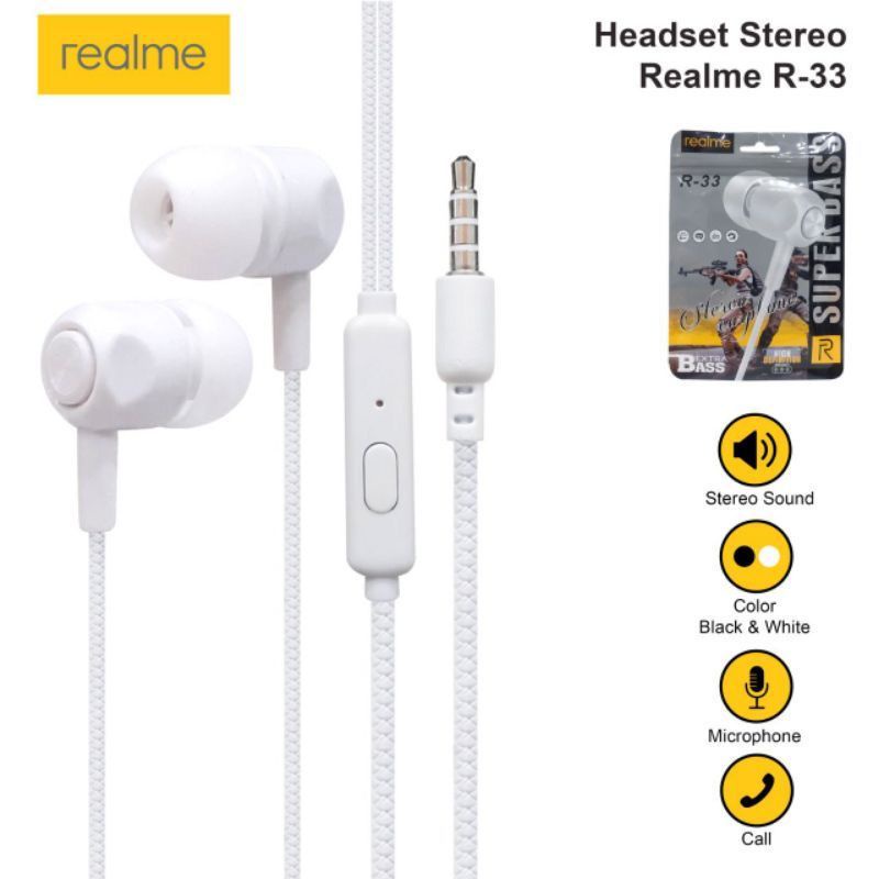 HF Handsfree Headset Realme R-33 + Mic Suara Baguss