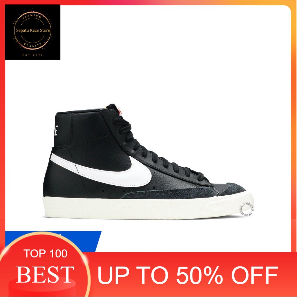Sepatu Sneakers Nike Blazer Mid '77 Vintage 'Black Sail' Import Original Pria Wanita