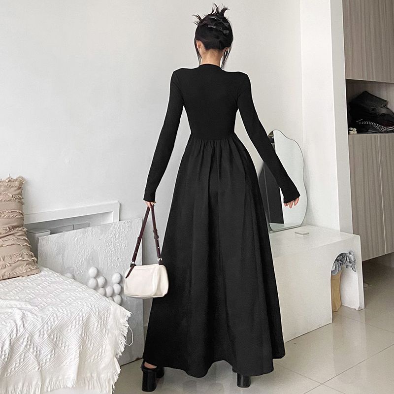 Sancokis dark simple casual all-match slim mid-length skirt temperamen baju longgar penutup daging wanita yang mengurangi usia