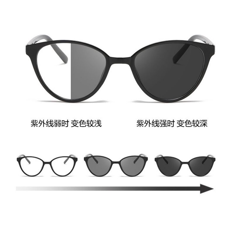 Kacamata Cat Eye Photocromic + Anti Radiasi BLUECHROMIC model gaya kucing cateye fashion korea Anti Silau UV Pria Wanita Photochromic Berubah Warna