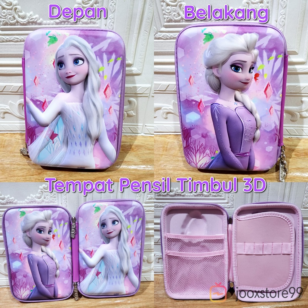 Tempat Pensil Anak Sekolah Kotak Pensil Anak Karakter Timbul 3D Frozen Timbul 2side