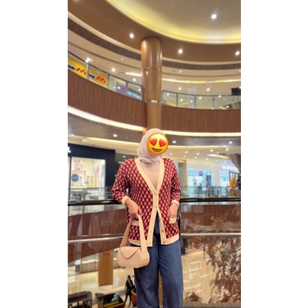 Preloved Buttonscarves Signature Monogram Cardigan Cherry Red Size S