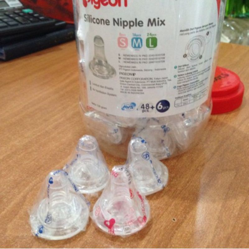 Pigeon silicone nipple slim neck / peristaltic / box S /M /L /LL bisa satuan (Pentil Dot Susu Bayi)