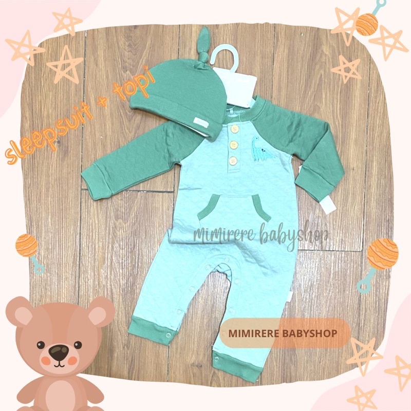 Catell Love TAHARI Baby Sleepsuit &amp; Hat | Baju Tidur Bayi Sleep suit Buka Kaki