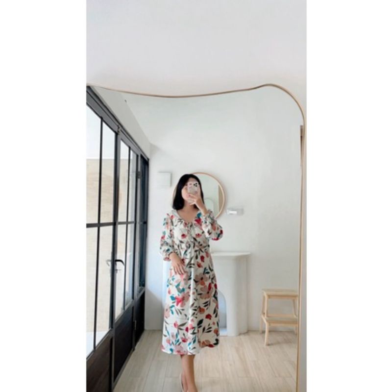 DRESS LAYLA FLOWER PATTERN DRESS - BAHAN WOLFIS