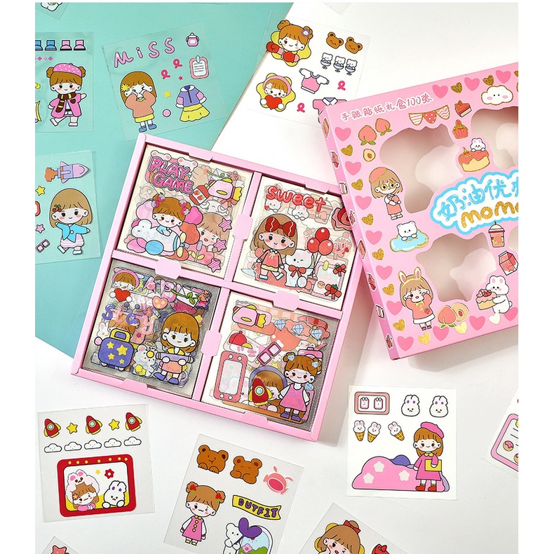 

[LOGU] Stiker semi transparan PET 100 pcs set, Accessoris transparant Sticker, Stiker hiasan diary